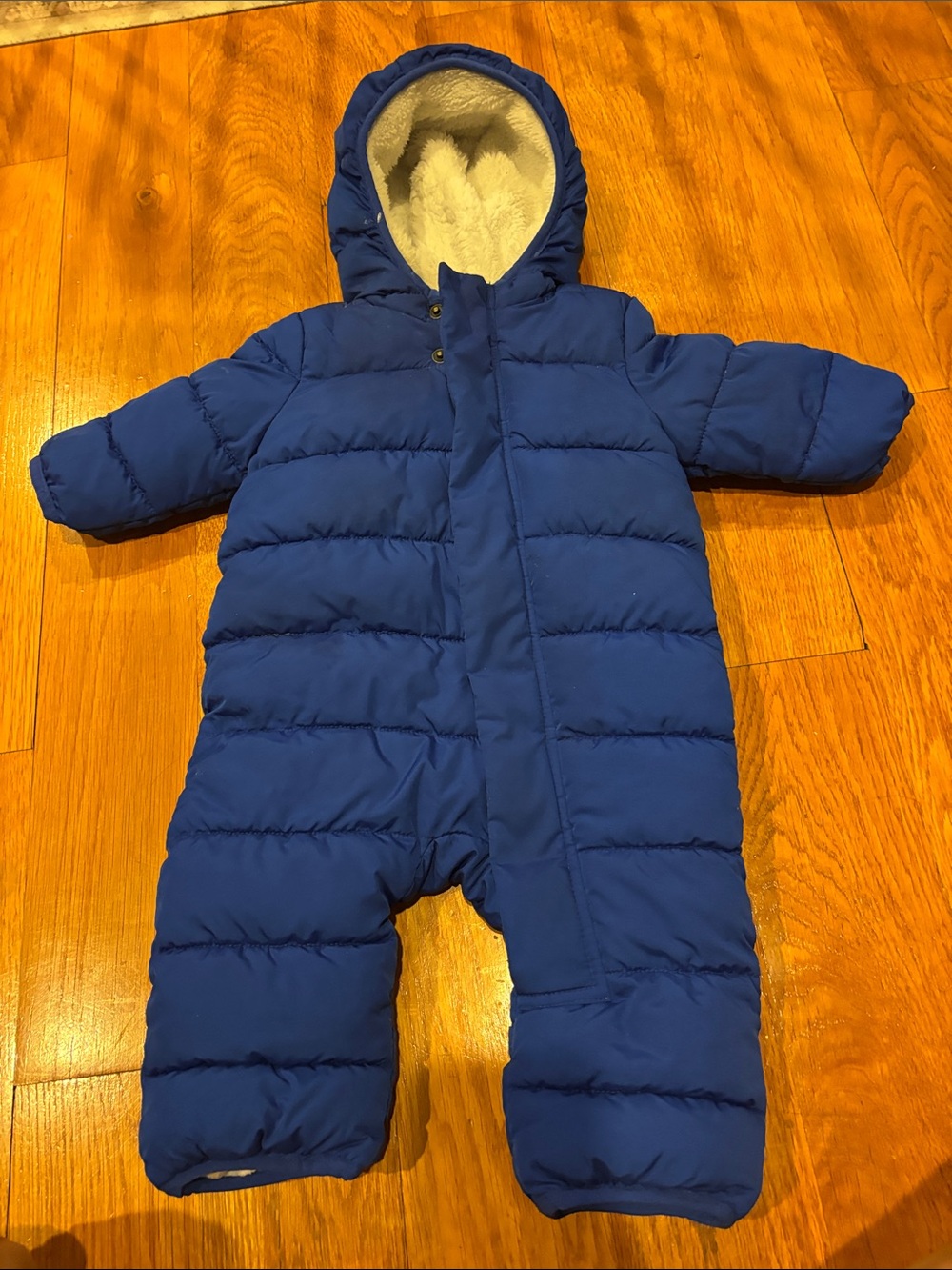 Primary Royal Blue Hooded Puffer One-Piece Snowsuit